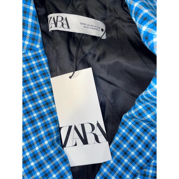 NWT  ZARA Blue Black Checked Cropped Blazer Jacket        Size:  XS - Picture 5 of 5
